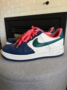 Nike Air Force 1 Low Navy Teal Coral White Sneakers AQ3778-900